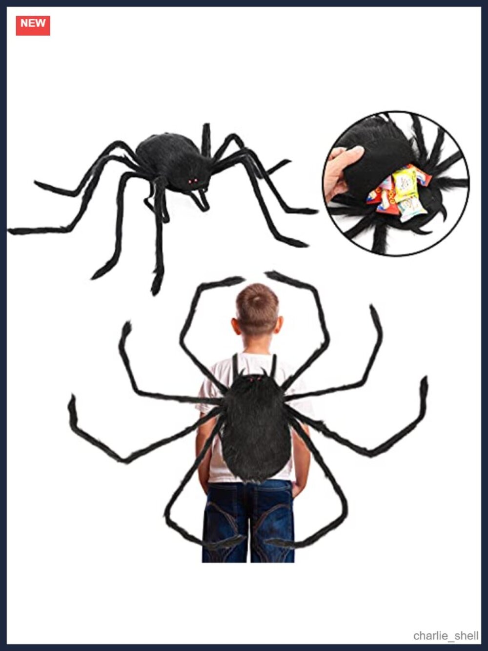 Giant Plush Spider Costume Backpack Candy Bag Halloween Prop Bendable Legs